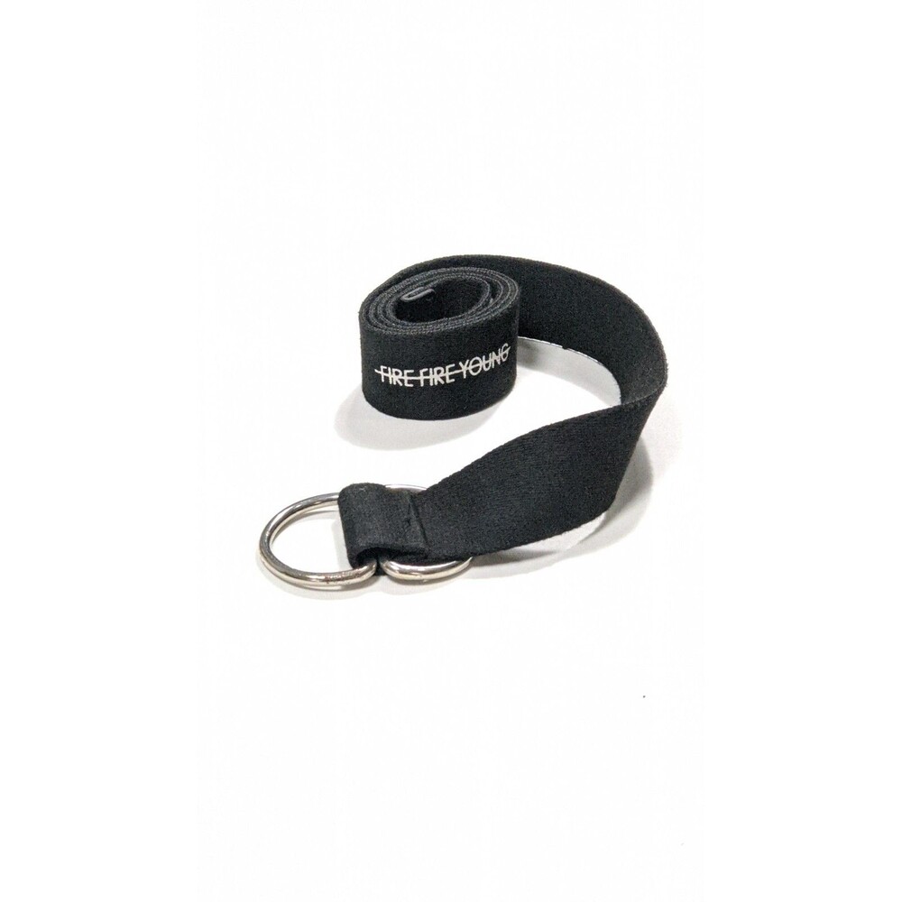 Men 39"Lx1.5"W Double D-Ring Buckle Canvas Belt Black w/ FIRE FIRE YOUNG Print